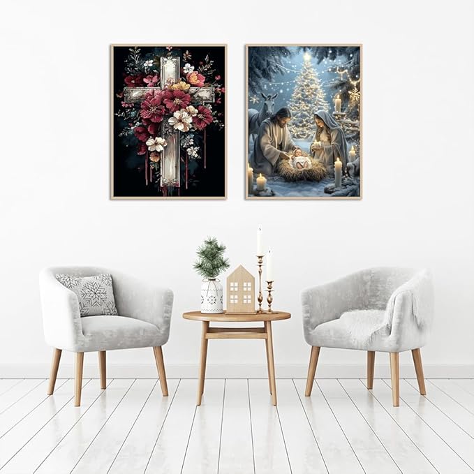 NEGEKFKX 2 Pack Christmas Paint by Numbers Kit for Adults Beginner with Framed,Jesus Easy Adult Paint by Number Kits on Canvas DIY Painting for Beginners Art by Numbers for Home Wall Decor 10x12 Inch