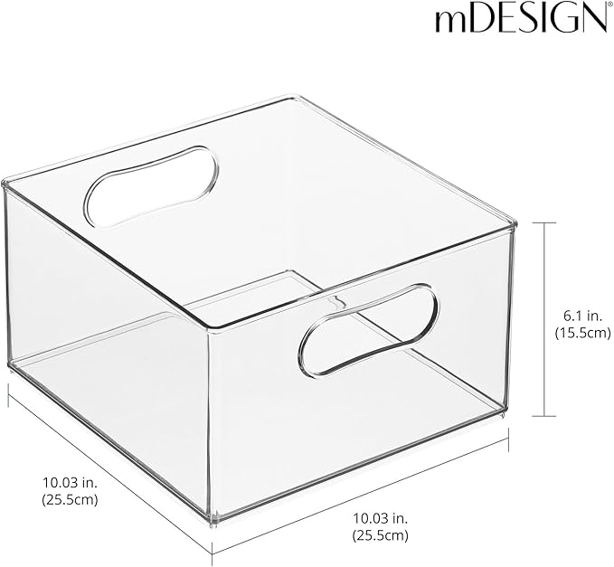 mDesign Deep Plastic Stackable Storage Organizer Container Bin, Hallway, Bedroom, Linen, Coat, and Entryway Closet Organization - Holds Clothing, Blankets, Accessories - Ligne Collection - Clear