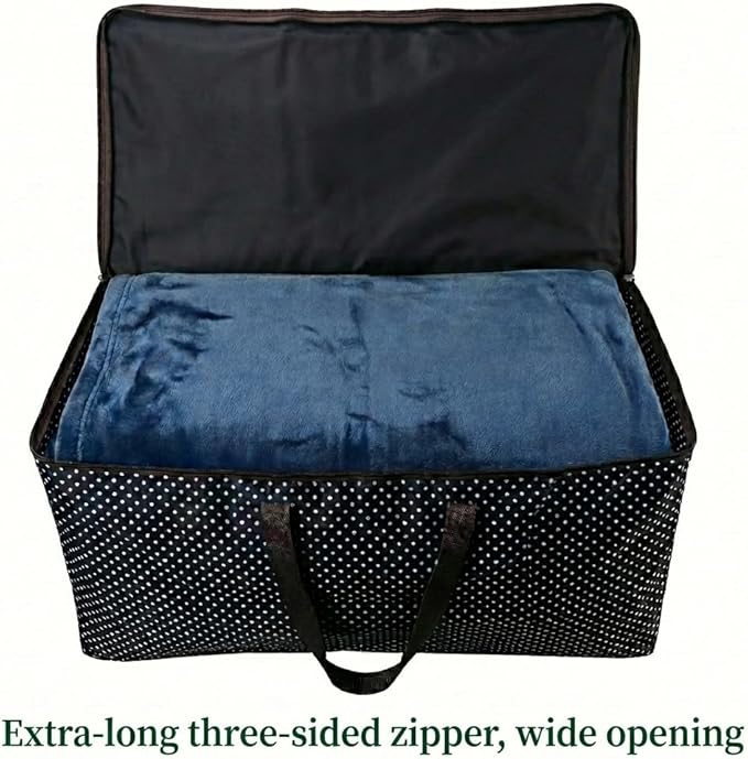 27.5 X 16.5 X 13.8", 3-Side Zip Open Storage Bag with Handles for Christmas Trees, Party Ornament Decorations Organizer Bags, Black Dots