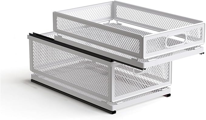 Pull Out Cabinet Organizer, Slide Out Drawers Fixed with Adhesive Nano Film, Pantry Shelves Sliding Drawer Storage Organization for Kitchen (Double Layer 15.7 * 9.4 * 10inch/40 * 24 * 25.5cm)