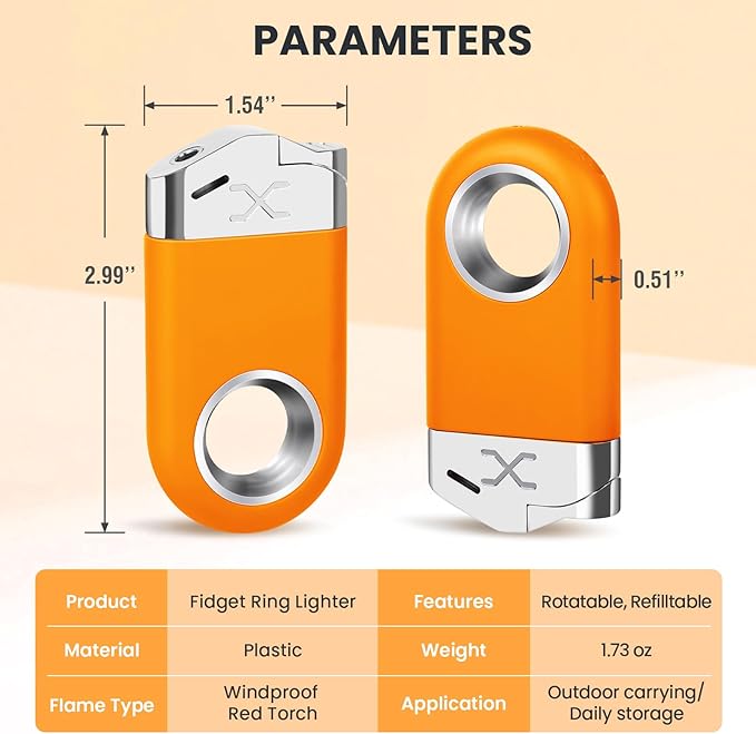 Mini Torch Lighter Cool Ring Lighter Creative Fidget Keychain Lighters Refillable Butane for Candle BBQ, EDC Pocket Lighters with Adjustable Jet Flame, Unique Gifts for Men Women (Orange)
