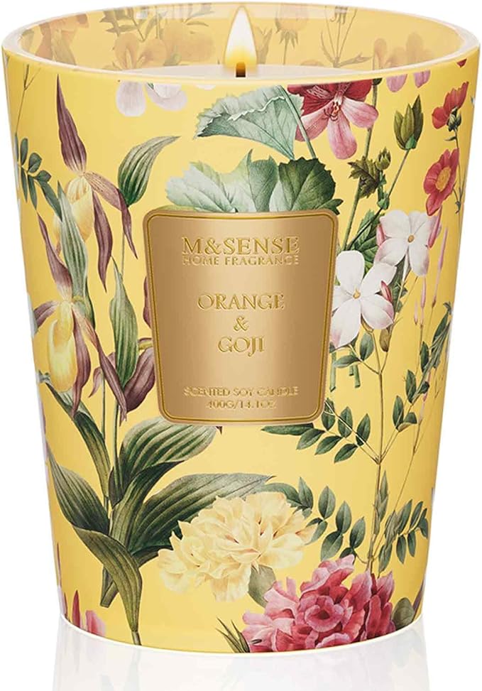 M&SENSE Orange Goji Soy Candle, 14.1oz 60H Long Lasting, Aromatherapy Candle for Home Fragrance Winter Relaxation Housewarming Gifts