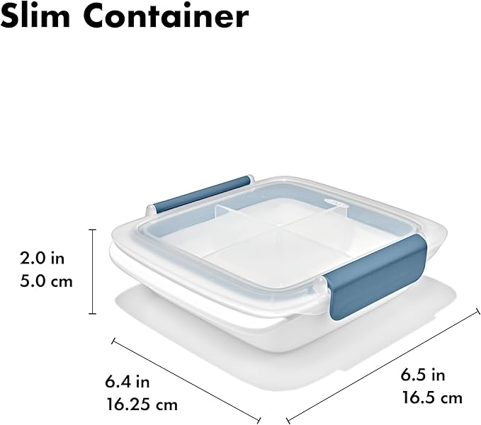 OXO Good Grips Prep & Go Slim Container with Removable Divider, Leakproof Reusable Small Meal Food Storage and Lid, Food Containers with Lids; Snack Organizer,1.8 Cups/0.4 L