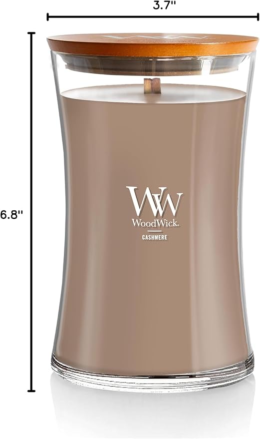 WoodWick Cashmere Holiday Candle Gifts for Women and Men, 21.5 oz Large Hourglass Candle with Crackling Wick