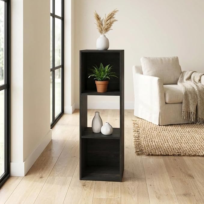 Furnifact Espresso Bookcase with Wood Construction, Tall Storage, Modern Design, Compact Size, Ideal for Home or Office Organization