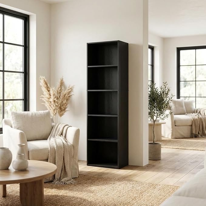 Furnifact Blackwood Bookcase with Durable Wooden Shelves, Modern Design, Sturdy Wood Construction for Home Office, Living Room, Stylish Storage