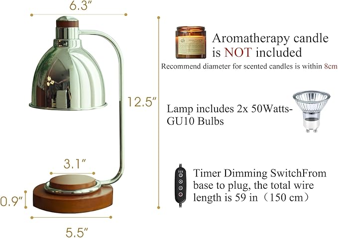 Candle Warmer Lamp with Timer Dimmable, Solid Wood Base, Home Room Decor, Birthday Gifts for Women Mom, Bauhaus Style Wax Warmer Lamp for Jar Candles with 2 Bulbs (Brown)