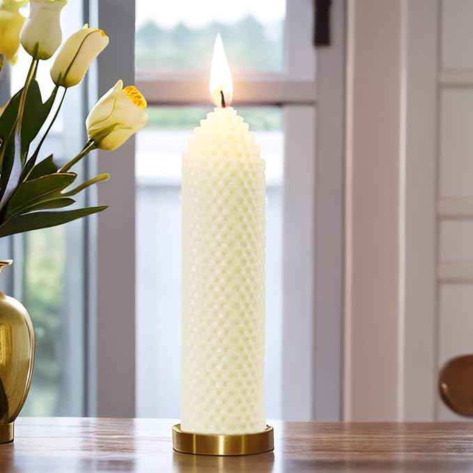 White Beeswax Pillar Candles Set of 4 - Handmade Pure Beeswax Rolled Candles for Gift & Home Decor (1.5×6 in)