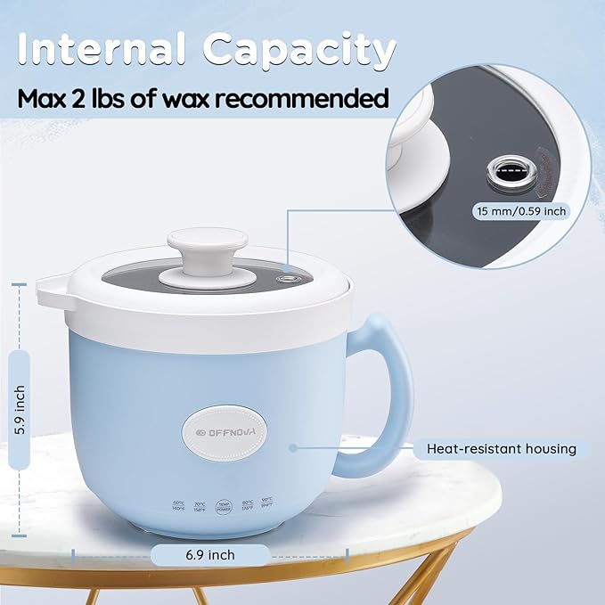 OFFNOVA Wax Melter 1.2L, 35OZ Candle Making Kit with Pouring Spout Suitable for Candle DIY Hobbyist Wax Warmer, Easy to Clean, Gift for Woman Man, Blue (Candle Melting Pot Kit)