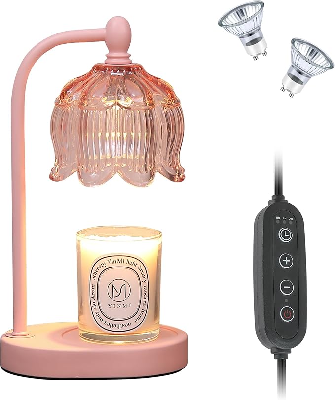 MEIXISUE Pink Candle Warmer Lamp with Timer and Dimmer,Mother's Day Gifts for Mom/Wife, Melt Wax Warmer Lamp with 2 Bulbs for Candle Jars House Warming New Home Decor