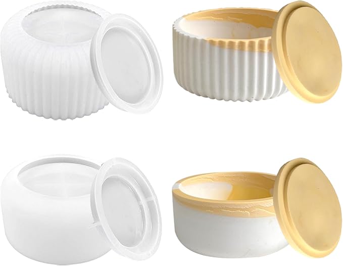 2PCS Storage Box with Lids Candle Jar Molds Set, Tea Light Candle Holder Silicone Molds for Resin, Round Shape Tealight Candle Molds for Epoxy Casting DIY Projects