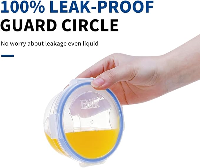 KIGI Leak-Proof Plastic Bowls, Airtight Lid, BPA Free, Ideal for Food Storage, Soup, Snack, Fruit, Meal Prep & Lunch, 4 Sided Locking Lid (2.5 Cup +1.25 cup) 12 Piece Set