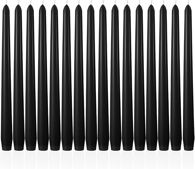 MTLEE 16 Pcs 10 Inch Long Tapered Candle Stick Bulk Smokeless Unscented Burning Candlestick Paraffin Wax with Cotton Wick for Valentine's Day Baby Shower Wedding Holiday Party Church (Black)