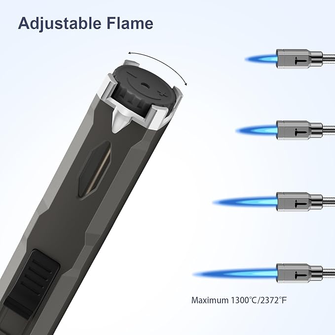 TONYFUL Butane Lighter Long Neck Torch Lighter 2 Pack, Jet Flame Windproof Lighter with Visual Fuel Window, Refillable Lighters for Candle, Camping, Fireplace, BBQ(Fuel Not Included)
