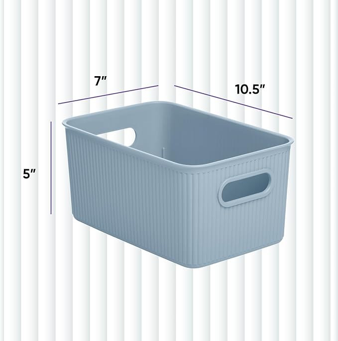 Superio Ribbed Collection - Decorative Plastic Basket Open Home Storage Bins Organizer, Medium Blue (1 Pack) Container Boxes for Organizing Closet Storage Bins for Shelves Drawer Shelf 5 Liter