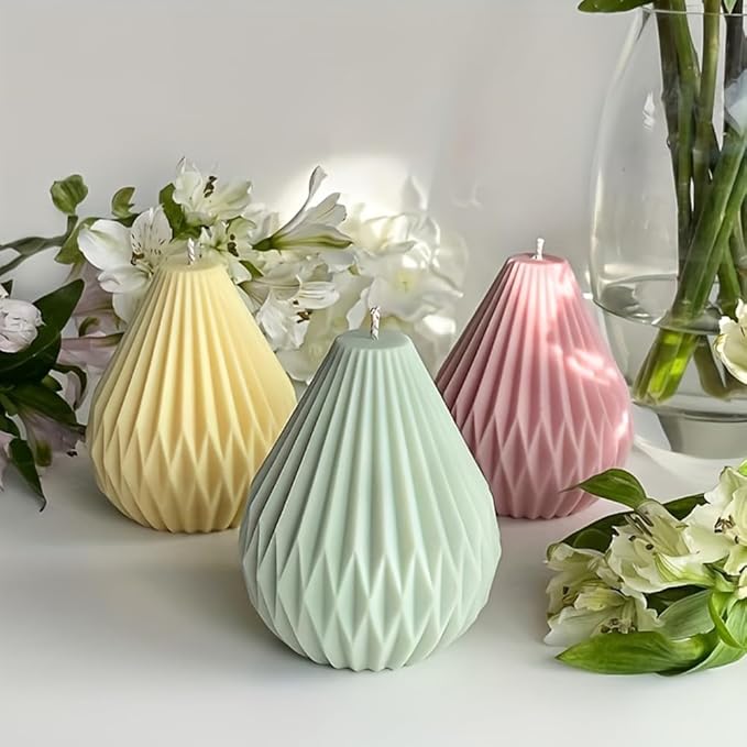 Silicone Candle Molds, 3D Pear Shape Scented Candle Mold, Classic Geometric Design, Colorless, BPA Free, Silicone Molds for Candle Making, DIY, Resin, Wax, Soap, Clay, Chocolate Etc