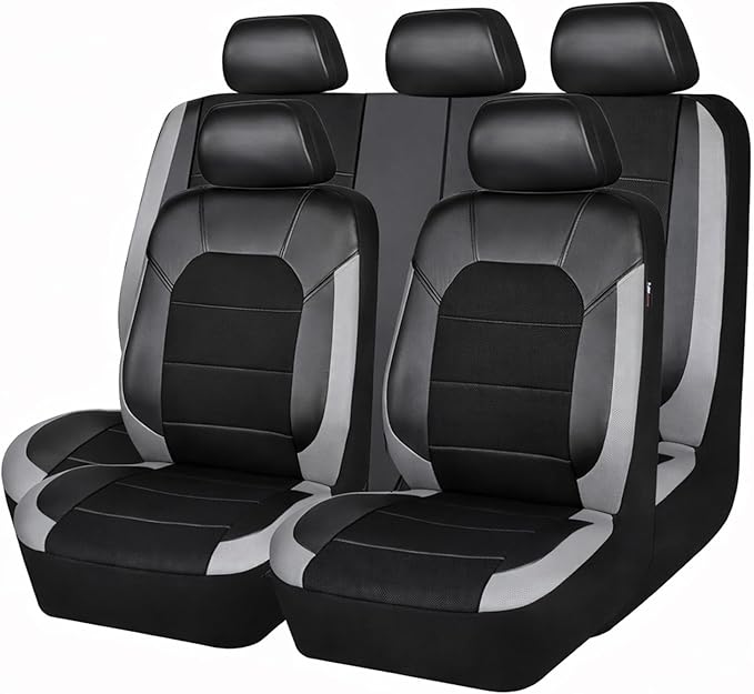 5 Seats Car Seat Covers Full Set for Volkswagen Taos S/SE/SEL/R-Line, Water & Wear Resistant Leather Automotive Seat Cover, Breathable Car Interior Protectors Cushion,B Grey