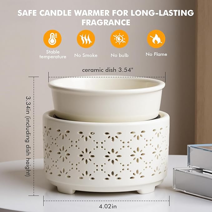 EQUSUPRO Ceramic Wax Warmer Candle Warmer- Wax Warmer for Scented Wax, Electric Wax Melt Warmer Fragrance Wax Melter Wax Burner for Home and Office Decor & Gifts (Aurora Petal Pattern)