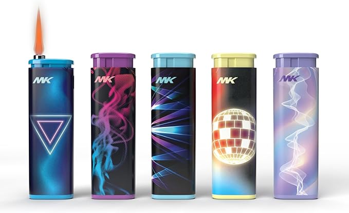 MK Wind Proof Jet Flame Lighters, 5PCS Striking Design, Ideal as Lighters for Candle, Camping, Outdoor use, Butane Refillable Lighter (EDMGenre-5PC)