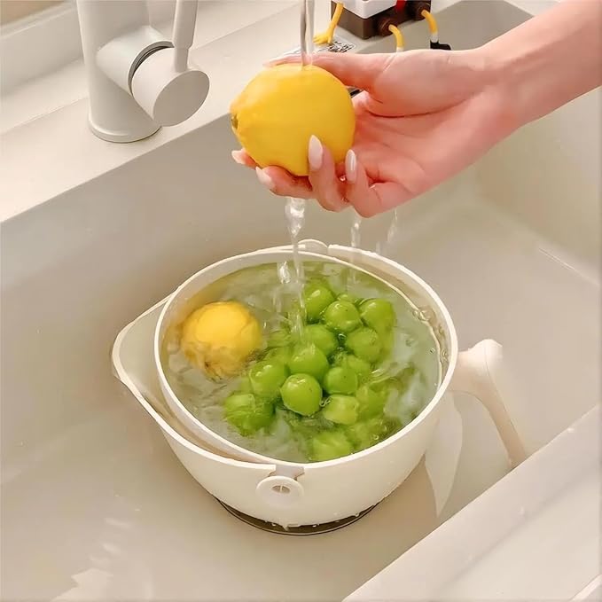 2-1 Colander for Kitchen-washing bowl for food-fruit -fruit and vegetable washing bowl(Cream White)