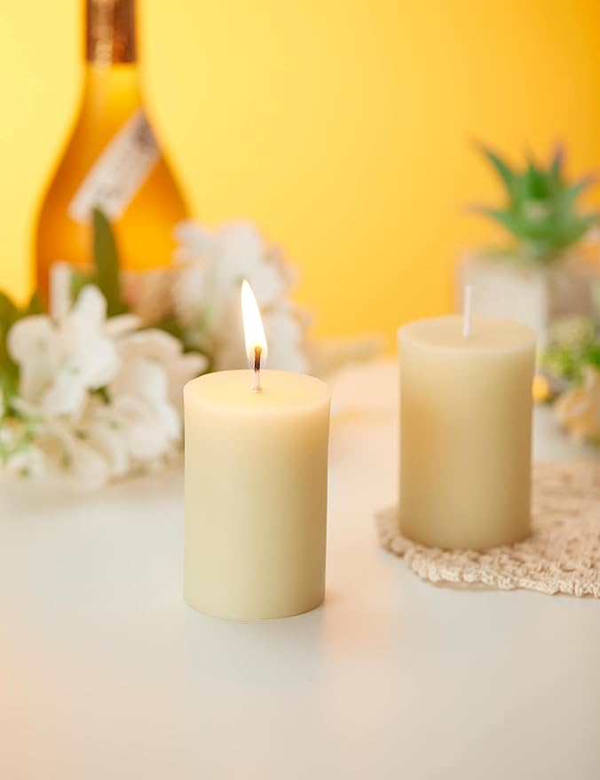 White Natural Beeswax Pillar Candles-120 Hours Burn Time 100% Pure Beeswax Candles | Organic Bees Wax for Home, Prayer, Christmas, Party | Unscented, Smokeless, Dripless 6 Pack (2×3 inch)