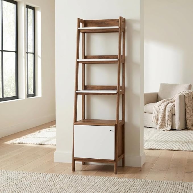 Furnifact Walnut White 21-Inch Bookshelf, Sturdy Construction, Elegant Finish, Living Room or Bedroom Storage, Modern Design, Durable Material