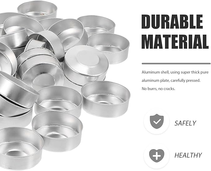 DOITOOL 100 Pcs Aluminum Tea Lights Cups, Round Empty Case Candle Wax Containers Candleholder, Metal Tea Light Tins with 100 Pcs Candle Wicks for Christmas Wedding Holiday Table Decoration