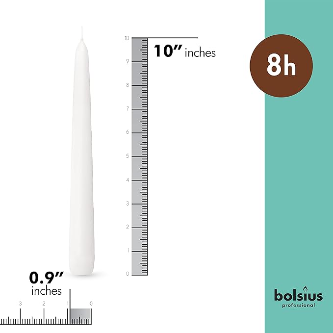 BOLSIUS White Taper Candles - Bulk Case of 4 Packs = Total 120 Candles - 8 Hours - Premium European Quality - Consistent Smokeless Flame - Unscented Dripless Candlesticks