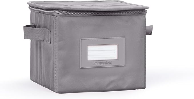 Covermates Dish Storage Box – China & Dinner Plate Storage Container with Dual Zippers, Reinforced Handles, ID Window & Stackable Structured Walls for Dishware Organization, Graphite