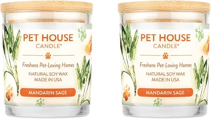 One Fur All Pet House Scented Candles, Long Lasting, Clean Burning, Pet Friendly Candles Mandarin Sage, 2 Pack