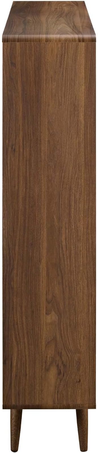 Modway Transmit Mid-Century Offset Cube Wood 7 tier Bookcase in Walnut
