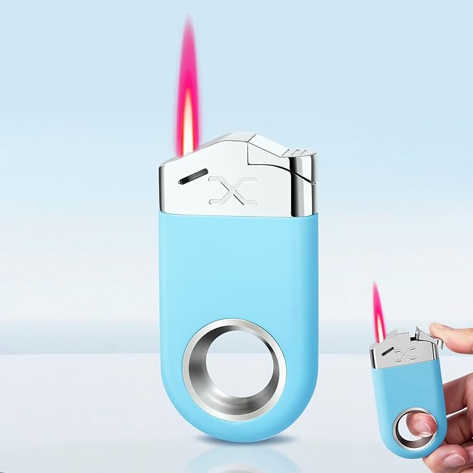 Mini Torch Lighter Cool Ring Lighter, Small Keychain Fidget Lighters Refillable Butane Torch for Candle BBQ, EDC Pocket Lighters with Adjustable Jet Flame, Unique Gifts for Men Women (Blue)