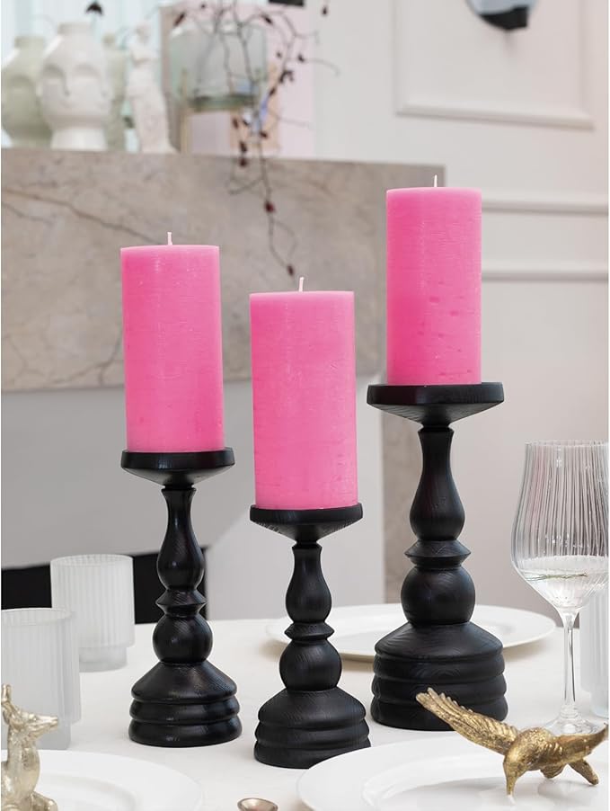 CANDWAX Large Pillar Candles 3x6 Inch – Set of 3 Unscented Candles Hot Pink Candles, Rustic Style for Valentines, Weddings, Home Interior