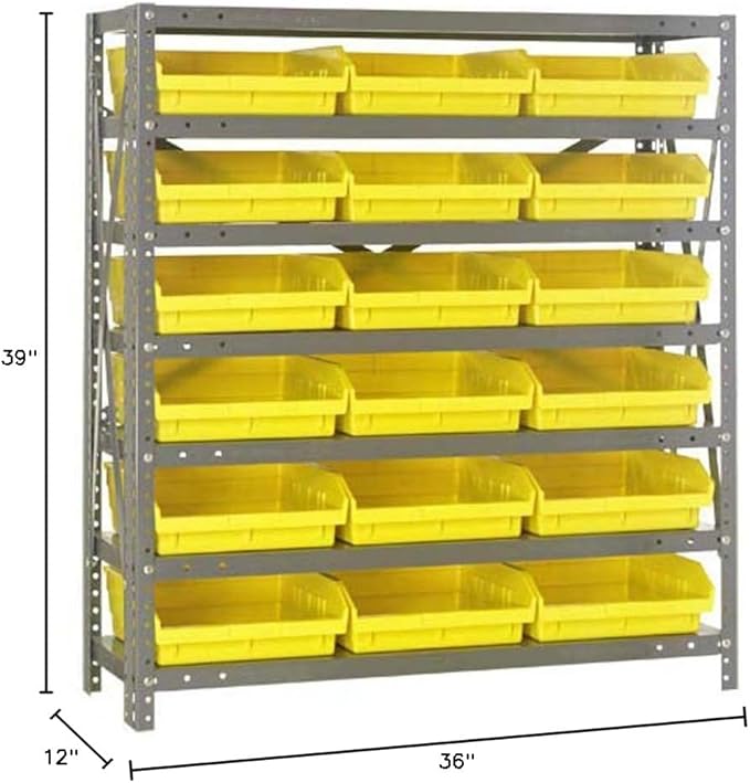 Quantum Storage Systems 1239-109YL Solid Heavy Duty 7 Shelves 18 Economy Yellow Bins 39" H x 36" W x 12" D