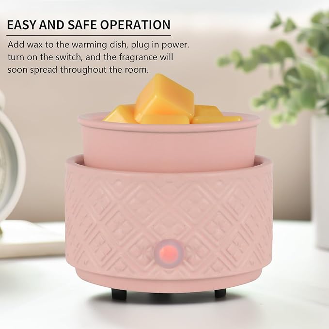 Wax Melt Warmer for Scented Wax,3-in-1Ceramic Wax Warmer Fragrances Candle Oils, Home Fragrance Burner,Electric Candle Warmer Perfect Christmas Gifts for Mom Women(Pink)