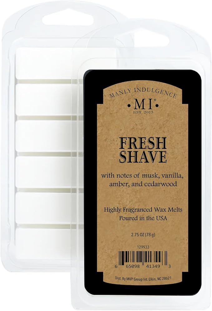 Manly Indulgence Fresh Shave Scented Wax Melts, Wax Melt Warmer Cubes, Long Lasting Scented Wax Warmer Cubes, 4 Pack, 6 Cubes Each - Made in The USA