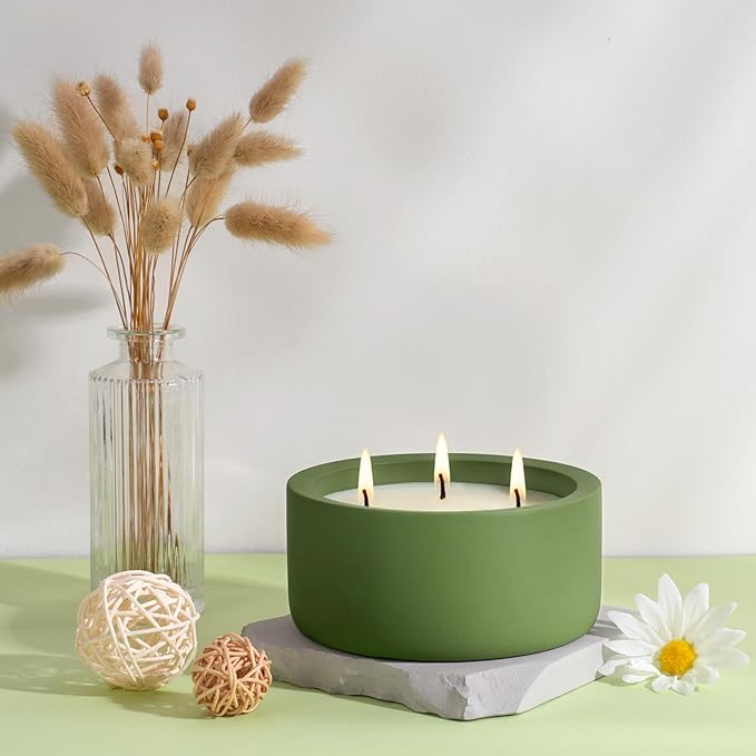 Viyffo Large Citronella Candles Outdoor, 3 Wick 20oz Citronella Candle Indoor, Non Toxic Soy Scented Candle, Green Ceramic Jar for Patio, Deck, Garden, Backyard & Camping, Home Fragrance, Décor & Gift
