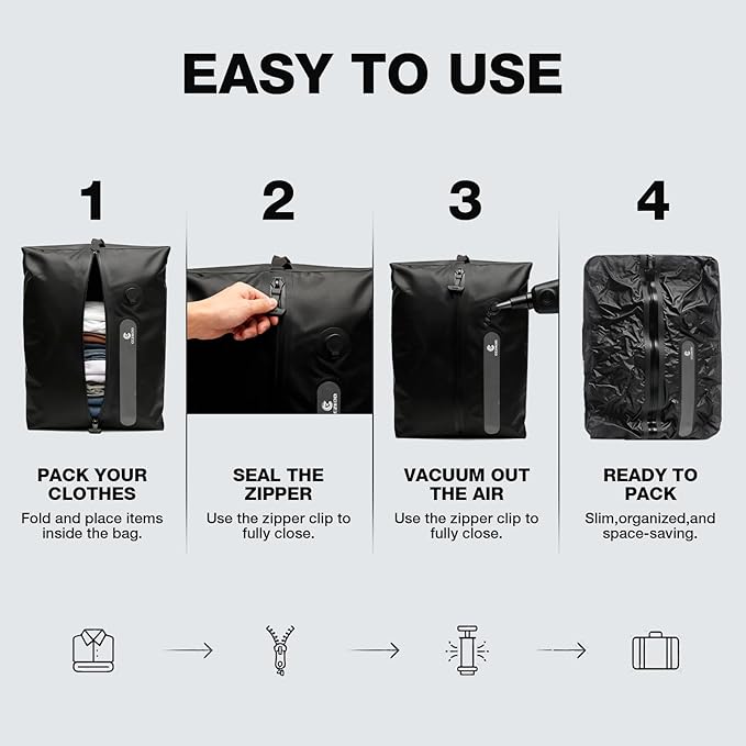 Travel Vacuum Storage Bags with Portable Pump, 3 Pcs IP68 Reusable Extra Large Compression Storage Bags, Space Saver for Clothes, Blanket, Comforter, Fits 20-28 Inch Suitcase, Holds Up to 50+ Items