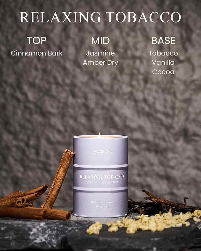 M&SENSE Tobacco Vanilla Scented Candles Natural Non Toxic, Aromatherapy Candle for Stress Relief Meditation Relaxing, Housewarming Gifts for Women Men, 11.3oz 70 Hour Long Burning