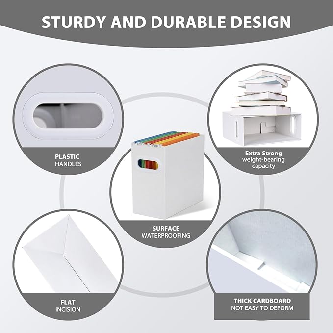 Hanging File Organizer Box, 3 Pack White Cardboard File Folder Holder for Letter Size, Portable Desk Document Storage with Handles, for Office,Home,School