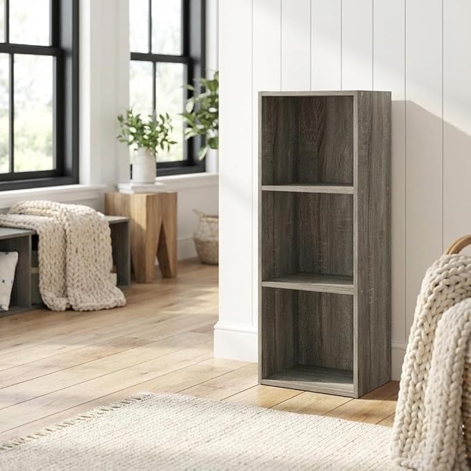 Furnifact French Oak 3-Tier Open Shelf Bookcase, StylishWood Storage Solution, Modern Design, Durable Wood Construction, Multi-Functional, Easy Assembly