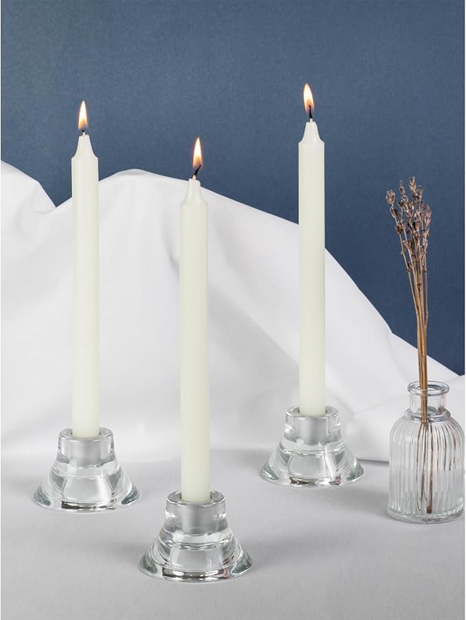 CANDWAX Ivory Taper Candles Pack of 12 - Slow Burning Dripless Unscented Straight Candles 10 inch - Ideal for Dinner Table - Smokeless Long Candlesticks