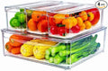 4 Pack Fridge Organizer, Stackable Refrigerator Organizer Bins with Lids, BPA-Free Fridge Organizers and Storage Containers for Fruit, Vegetable, Food, Drinks, Cereals, Clear