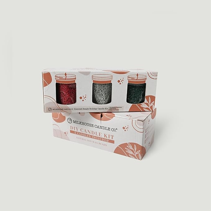 Milkhouse Candle Company Winter DIY Candle Kit - Farmhouse Christmas | Fresh Cut Fraser | Silver Birch Scented Wax Beads - 3 Bags of Scented Beads & 3 Wicked Jars with Lids, Made in the USA