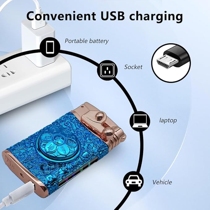 Plasma Lighter Rechargeable, Electric Lighter USB, Windproof Dual Arc Lighters, Pocket Cool Lighters with LED Battery Indication for Men and Women (Blue)