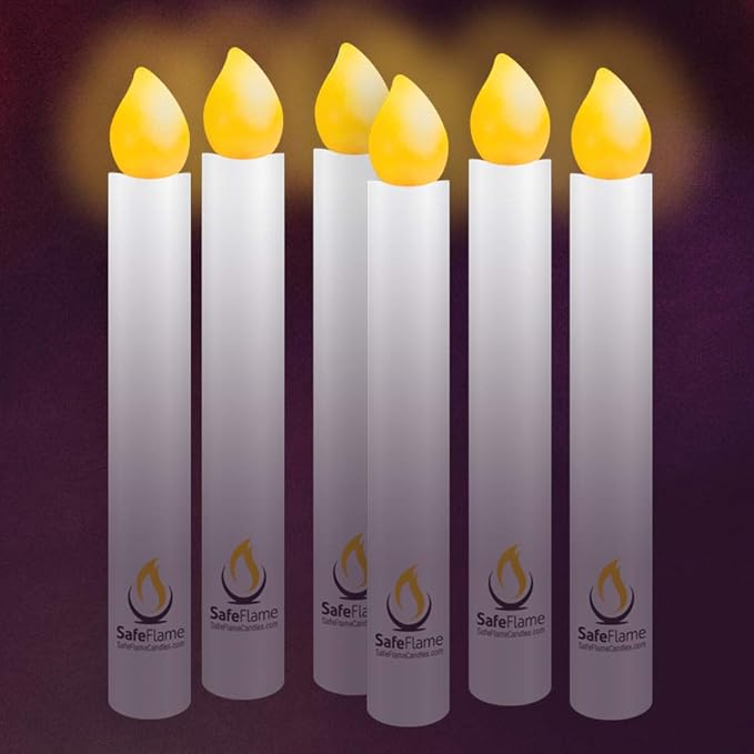 SafeFlame Flickering Hand Held LED Candles - Batteries Included - Easy On/Off Switch - Safe Flame for Candlelight Service (Box of 25) (Amber)
