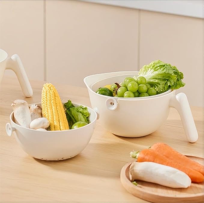 2-1 Colander for Kitchen-washing bowl for food-fruit -fruit and vegetable washing bowl(Cream White)