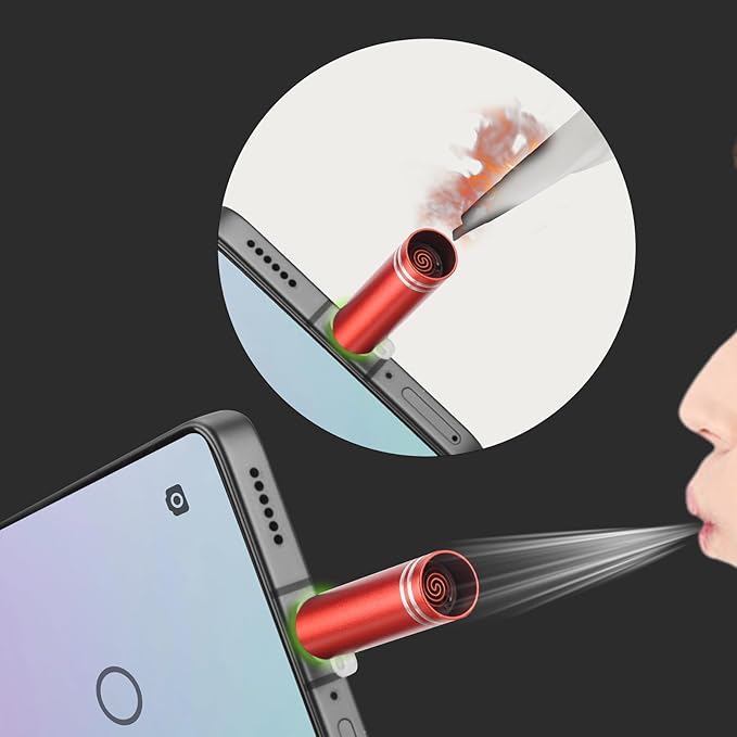 Blowing it II Electric Lighter USB C, Windproof Lighter for Phone, Plug in Phone and Blow to Work, No Need Charging, ONLY for Smart Phone with USB-C Port【Red 1pcs + Black 1pcs】