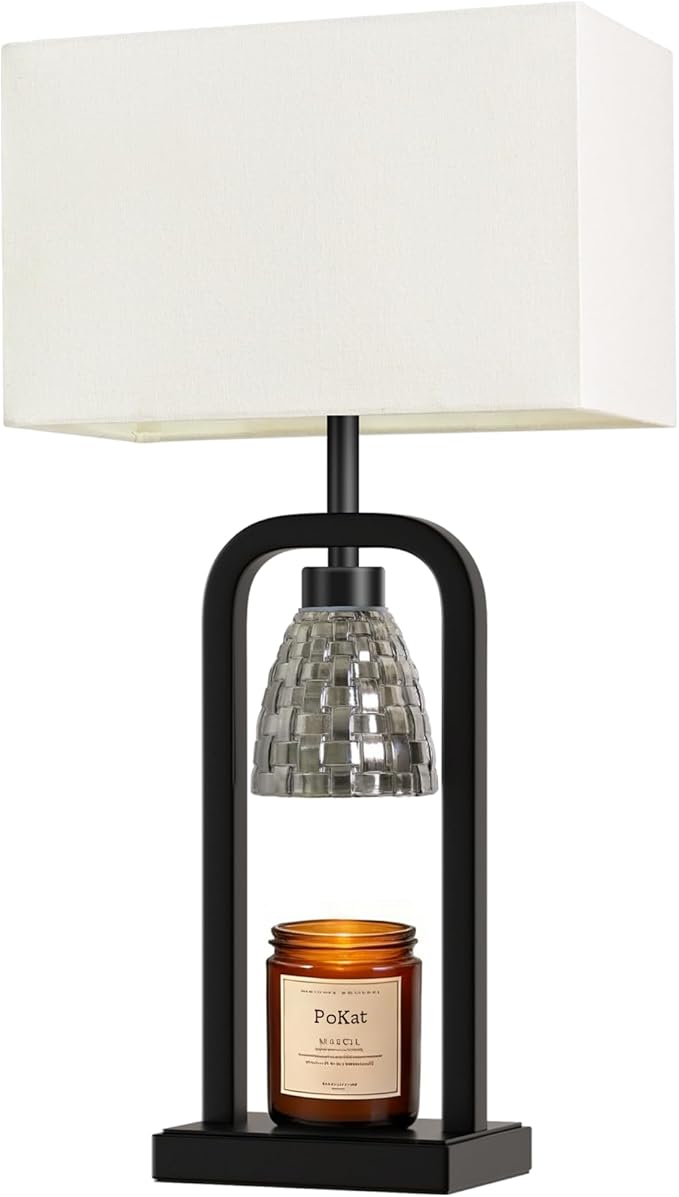 PoKat Lamp Candle Warmer Black, Farmhouse Candle Warmer Lamp with Timer Dimmer, Wax Light Warming Table Lamp for Jar Candles, Bedside Lamp for House Warming Home Decor Living Room, Bulb Included