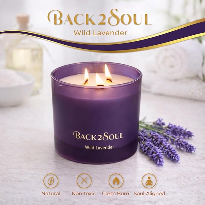 Non Toxic Candles 13.4 oz 50 Hours Burn Time, Scented Soy Candles, Clean Burning, Safe Non Toxic Design (Wild Lavender)